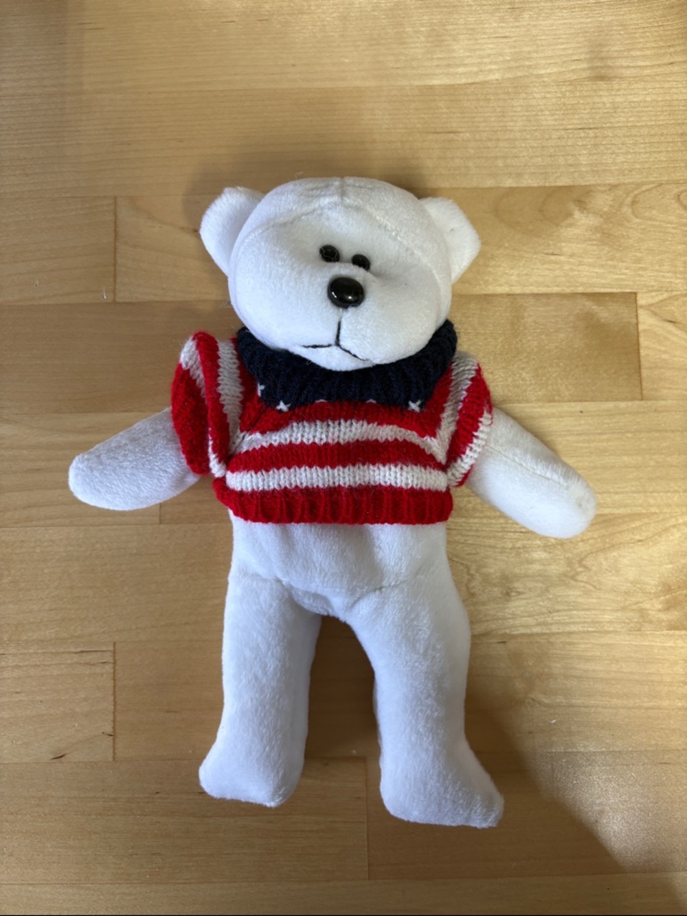 Plush White Bear with Red & White Striped Sweater